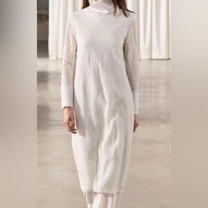 NWT ZARA Wool Textured Ivory white Maxi Dress w/ Lining Turtleneck ZW COLLECTION